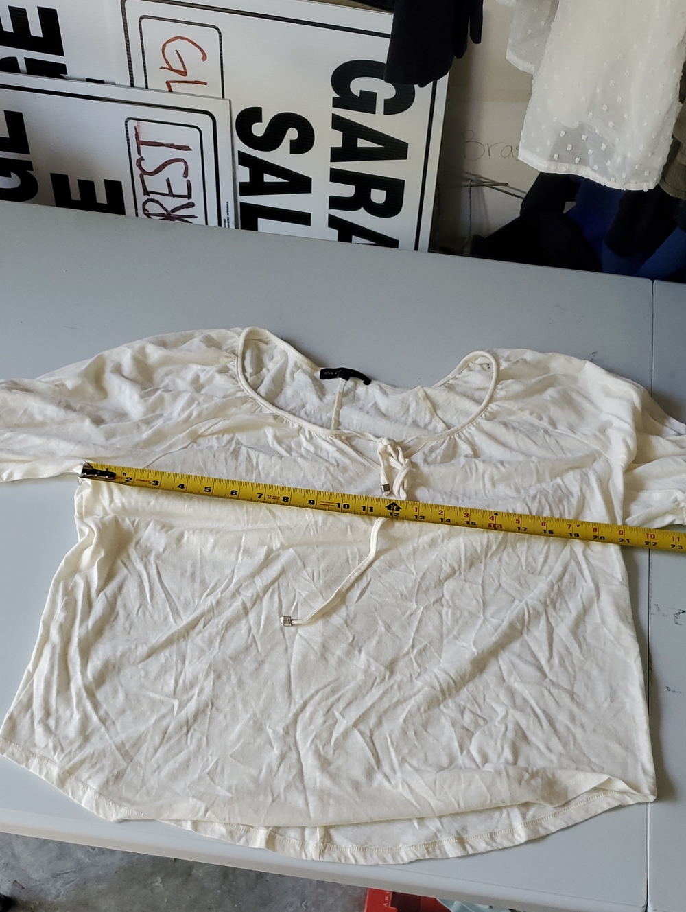 Adrienne Vittadini Cream Tie-Front Lightweight Top